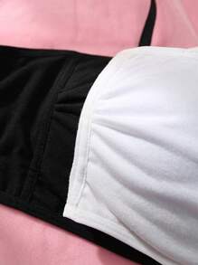 2pcs Teenage Girls Cotton Padded Bras, Black + White - Multicolor - View 5