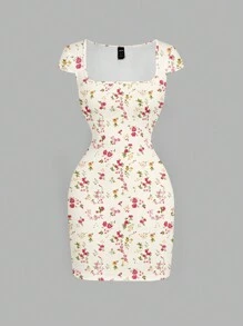 SHEIN MOD 女士休闲碎花全印花夏季连衣裙，女士碎花连衣裙，度假连衣裙，适合外出的乡村连衣裙 - 彩色 - 查看 1