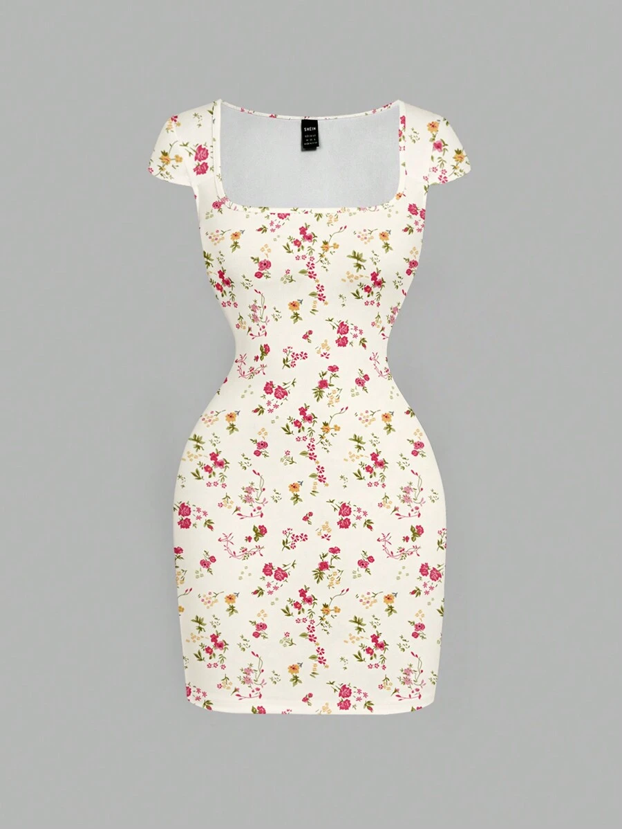 SHEIN MOD 女士休闲碎花全印花夏季连衣裙，女士碎花连衣裙，度假连衣裙，适合外出的乡村连衣裙 - 彩色 - 查看 1