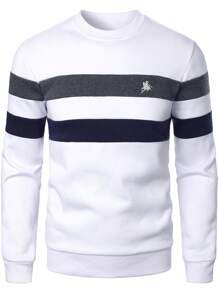 Manfinity Homme Men's Solid Color Block Crew Neck Long Sleeve Casual Top, Fall - Multicolor - View 2