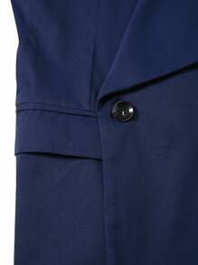 Manfinity Mode 男士纯色长袖休闲西装外套，简约时尚，适合日常穿着 - 藏蓝色 - 查看 4