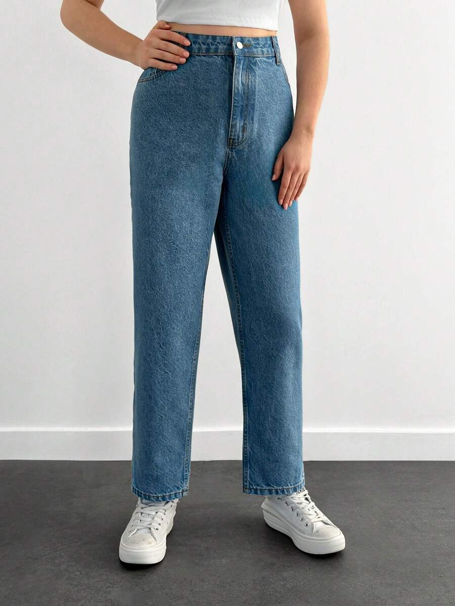 EURMUSE Plus Size Jeans Simple Fashionable Daily Casual - Light Wash - View 1