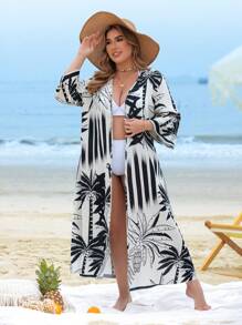 SHEIN Swim Curve Summer Plus Size Women Beach Floral Print Kimono Cover Up
