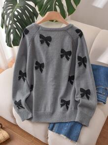 CosyJoli Plus Size Bow Detail Front Button Long Sleeve Casual Blouse - Grey - View 2