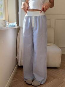 SHEIN EZwear 女士休闲条纹阔腿裤