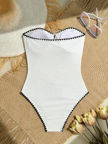 纯色面料紧身胸衣抽绳腰部聚拢女士海滩装 - 白色 - 查看 7