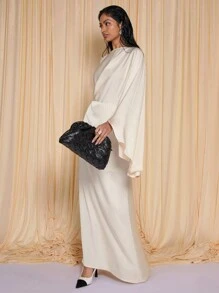 COSMINA Đầm suông dài đơn giản thời trang thường ngày màu trơn siêu dài - Màu be - Xem 5