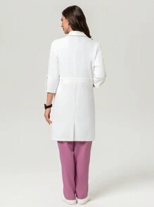 Scrubzie Bata de laboratorio larga antiarrugas para mujer, color blanco - Blanco - Ver 2