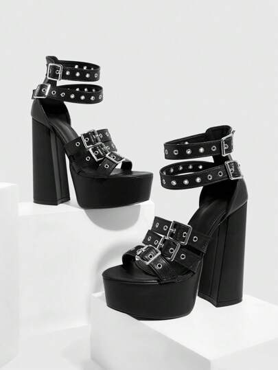 Sugerpunk Round Toe Thick High Heel Platform Women High Heel Sandals, Unisex Edgy Style, Suitable For Cool Girls, Bad Girls, Night Wear, Street Style, Sexy Date & Party, Summer For Christmas