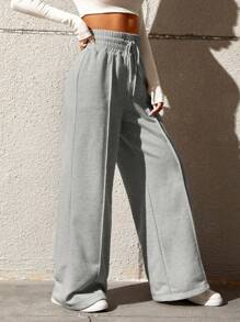 SHEIN Tall CURVE 大码女式休闲宽松直筒运动裤 - 淺灰色 - 查看 3