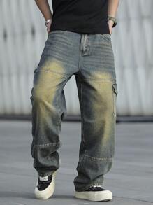 Manfinity Hypemode Men's Simple Straight Leg Jeans With Pockets, Casual Daily Wear - Blue - View 4