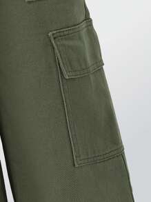 Tween Boy Casual Straight Leg Washed Military Green Jeans - Army Green - View 4