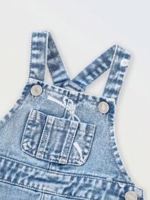 Denimly Vintage Cute Casual Urban Light Wash Bow Print Denim Pinafore Dress