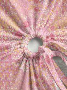 SHEIN MOD Casual Floral Print Drawstring Asymmetrical Hem Crop Top, Women's Resort Wear, Women's Going Out Tops, Tops, 2000s Style, Pink Tops, Crop Tops