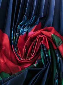 Breezaya Falda plisada de estampado floral de talla grande, de corte relajado en línea A, adecuada para vacaciones