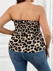 SHEIN Frenchy Women Plus Size Leopard Print Tube Top Waist Fitted Casual Daily Wear Blouse
