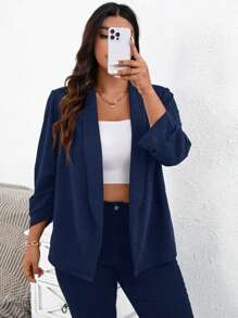SHEIN Essnce Plus-Size Women's Blazer,Women Blazers Black Long-Sleeved Suit, Fall Coat,Back To School Clothes Fall Women Clothes,Old Money Style Teacher Outfits,Business Women Clothes Fall Clothes Work Women Clothes,Coat Fall Women Outfits Office Wear