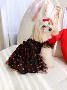 PETSIN Black Heart Mesh Princess Dress, Valentine's Party Pet Dress For Cats & Dogs