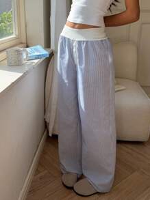 SHEIN EZwear 女士休闲条纹阔腿裤