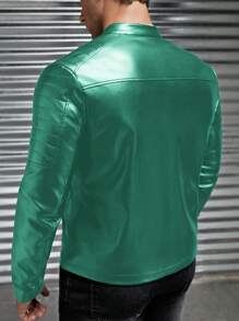 Manfinity Roughcore Men's Solid Color Front Zipper Pocket Casual Lightweight Jacket, For Fall Winter - Green - View 3