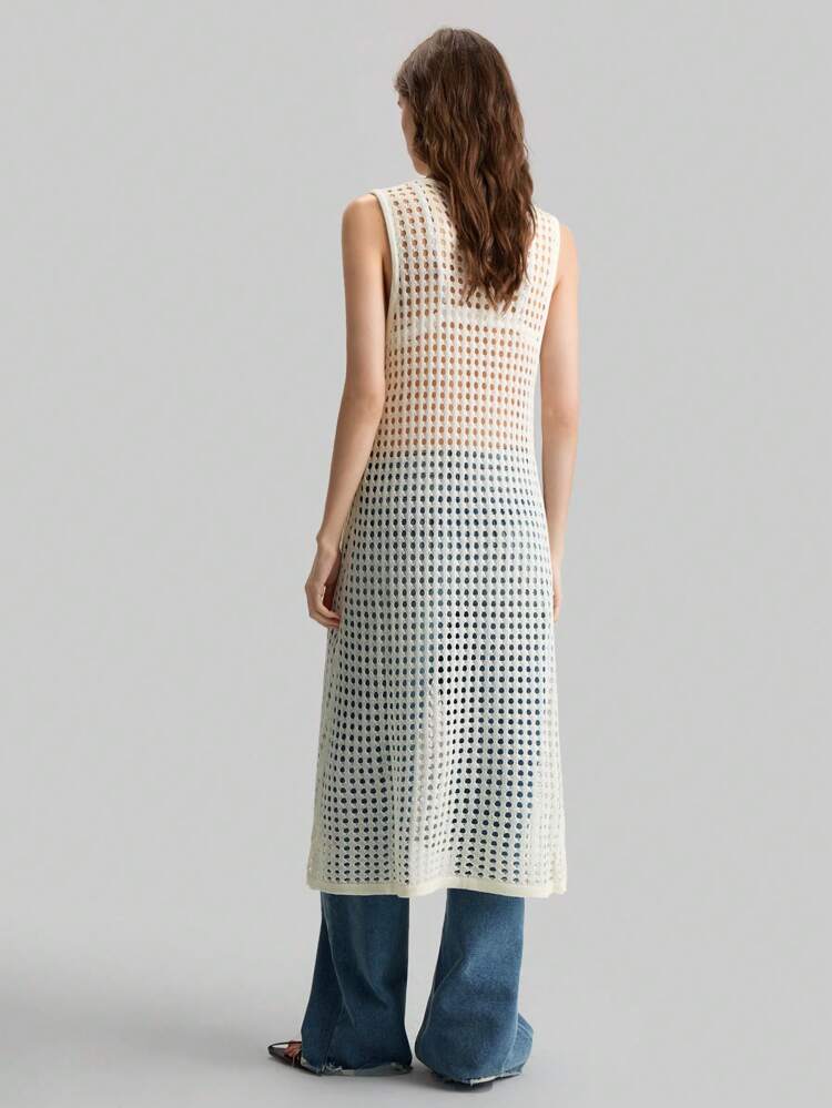 Women's Casual Solid Color Hollow-Out Knitted Sweater Dress