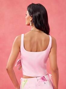 Becci Designer Pink Floral Printed Top With Bow Going Out, Festival