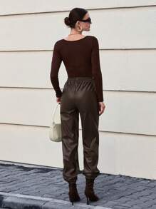 EURMUSE Damskie spodnie casualowe w jednolitym kolorze, minimalistyczna moda do codziennego noszenia