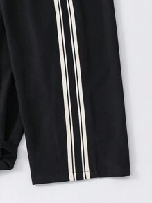 Tween Boy Loose Casual Solid Color Patchwork Sports Pants - Black - View 6