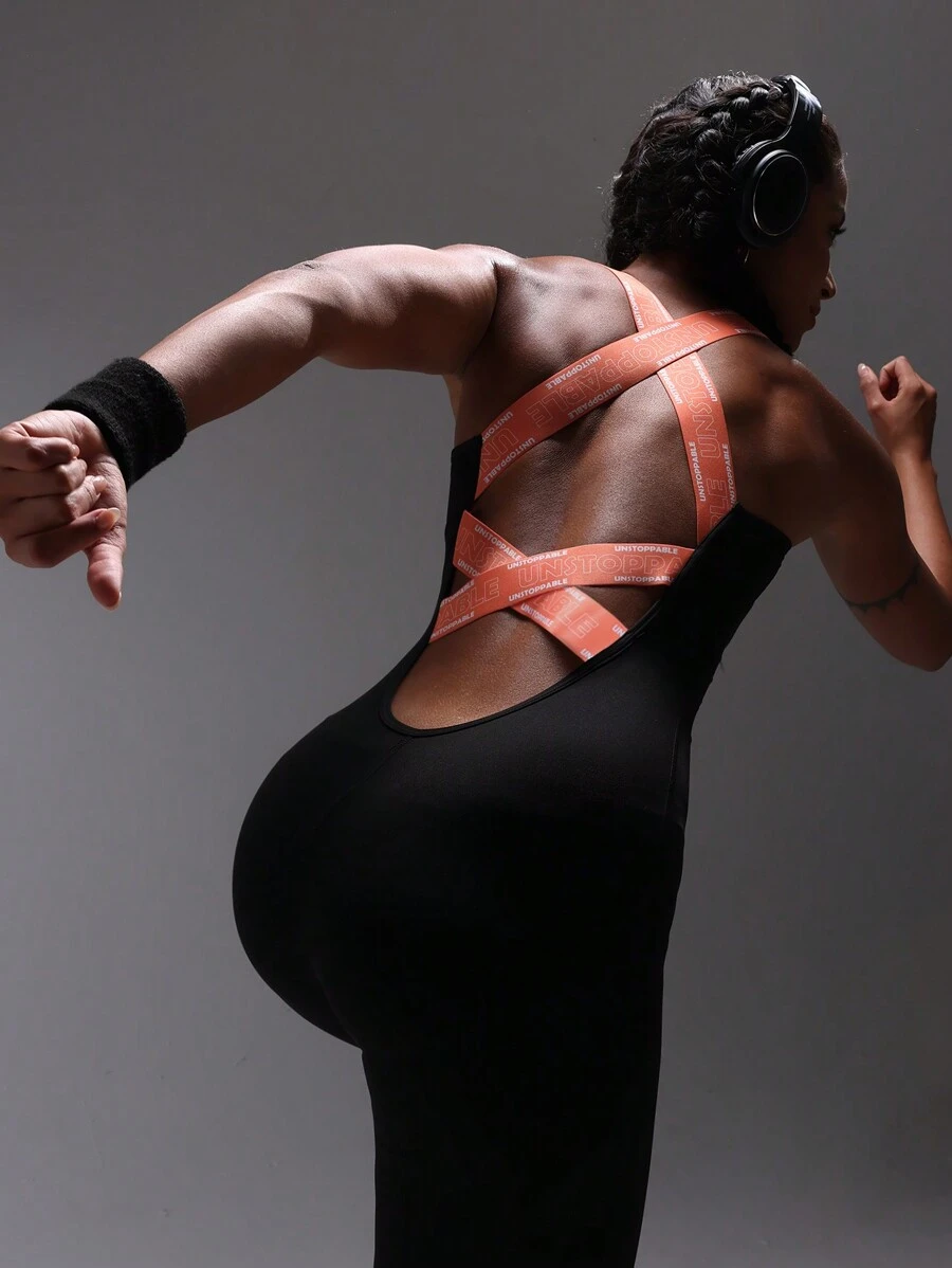 Powerista Women's Solid Color Patchwork Hollow Out Minimalist Fitted Casual Sports Jumpsuit