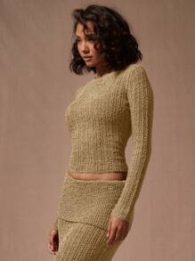 MUSERA Round Neck Long Sleeve Sweater Y2k Spring Casual Cute 90's Sun  Chic - Apricot - View 2