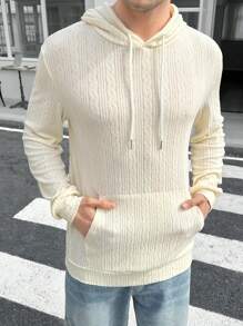 Manfinity VCAY sweat-shirt à capuche casual ample à épaules tombantes en tricot jacquard pour homme, adapté pour un port quotidien - Nude - Voir 1