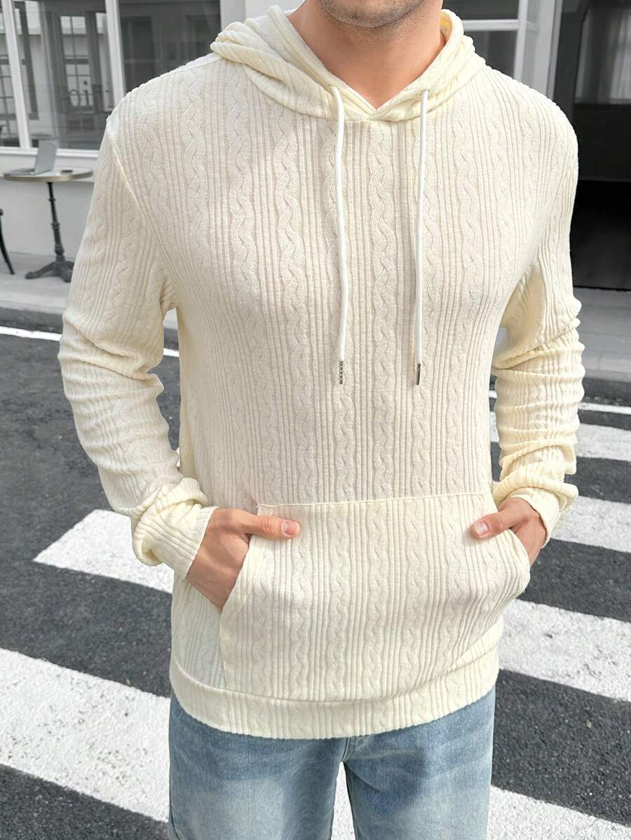 Manfinity VCAY sweat-shirt à capuche casual ample à épaules tombantes en tricot jacquard pour homme, adapté pour un port quotidien - Nude - Voir 1
