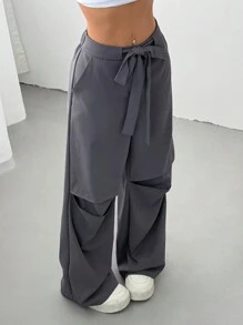 SHEIN EZwear Pantalones casuales de mujer, sencillos y de moda para uso diario - Gris - Ver 3