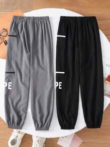 SHEIN Leap Crew 2pcs/Set Tween Boy Casual Cargo Pants With 3D Pockets - Multicolor - View 2