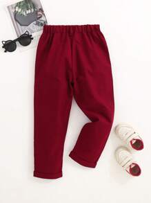 Pantalones tejidos de cintura elástica para niños pequeños, desgaste casual cómodo, versátil, adecuado para salidas diarias, escuela, playa, fiestas, primavera/verano - Burdeos - Ver 2