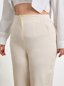 SHEIN Cottnline Women's Plus Linen Cotton Pleated Pants - Beige - View 5