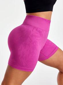 Easithlete 大码女式无缝纯色运动短裤，休闲时尚，适合日常穿着 - 紫色 - 查看 3