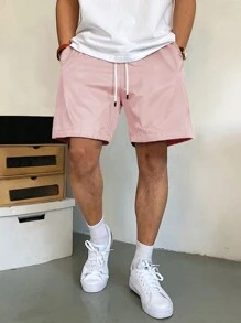 Manfinity Hypemode Pantalones cortos holgados para hombres con bolsillos en diagonal y cordón en la cintura