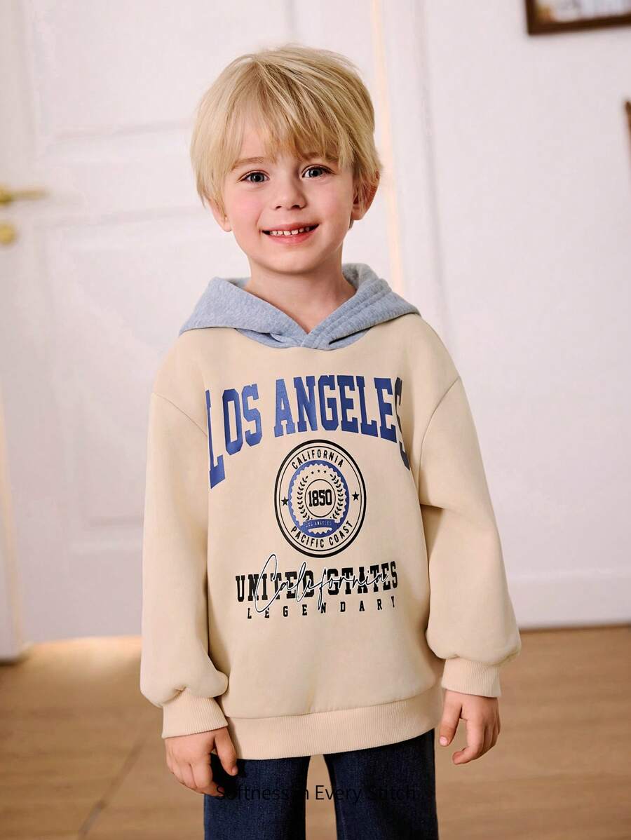 Cozy Pixies Weicher Kapuzenpullover mit Buchstabengrafik für Kleine Jungen in Kontrastfarbe