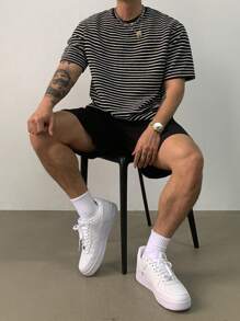 DAZY Men's Summer Striped T-Shirt & Shorts 2pcs Set - Grey - View 6