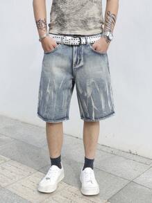 Manfinity Roghcode Quần short denim rách giặt thường ngày cho nam - Màu xanh lam - Xem 1