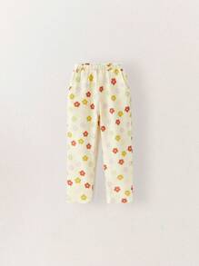 THE HAPPY LOOK Young Girls Colorful Flower Print Loose Casual Puff Sleeve Square Neck A-Line Shirt & Pants Sets, Casual Style