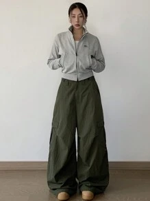 DAZY Women Casual Solid Color Cargo Baggy Pants With Large Pockets,Fall Clothes - Army Green - View 5