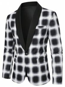 Manfinity Men's Casual Suit Jacket, Fashion Style - Black and White - View 4