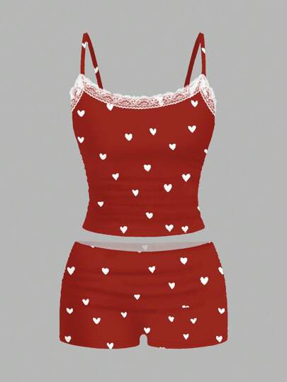 Maryam Alam Artist Y2k Red Heart Print Sexy Cute 2pcs Set For Women, Love, Festival, Rave Outfits Festival