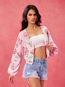 Becci Designer Boho Bohemian Pink Floral Print V-Neck Top Elegant Spring And Summer Top Vacation, Going Out, Festival, Ibiza Fits