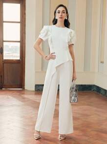 ZEYLAH MONO DE PERNERA ANCHA ASIMÉTRICO CON PUÑO VOLANTE