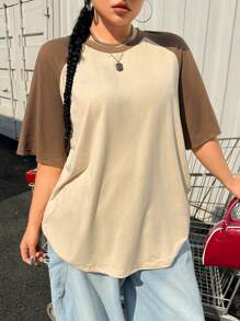 SHEIN EZwear Plus Size Basic Casual Raglan Sleeve Short Sleeve Loose T-Shirt, Summer