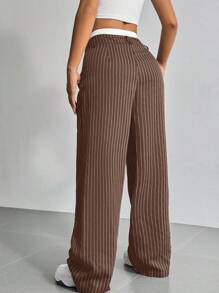 SHEIN EZwear Pantalones de traje de pierna ancha con cintura a rayas casual