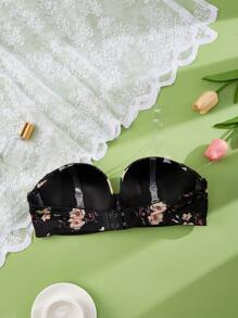DesireSculpt Women's Strapless Floral Print Black Push Up Bra With Medium Stretch Fabric For Casual Wear - Multicolor - View 2